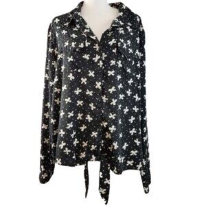 TORRID Black & White Polka Dot & Bows Button Down Blouse - Women's 3 (3X 22-24)